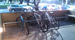 Repurposed into a bike rack outside Egan's new location